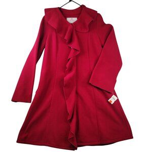 Janska Womens Small Polar Fleece Ruffle Coat Button Front Red Long Sleeve USA